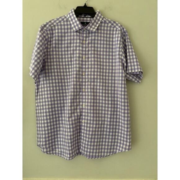 Hart Schaffner Marx Shirt Mens XL Short Sleeve Button Up Purple White Gingham - Picture 1 of 5
